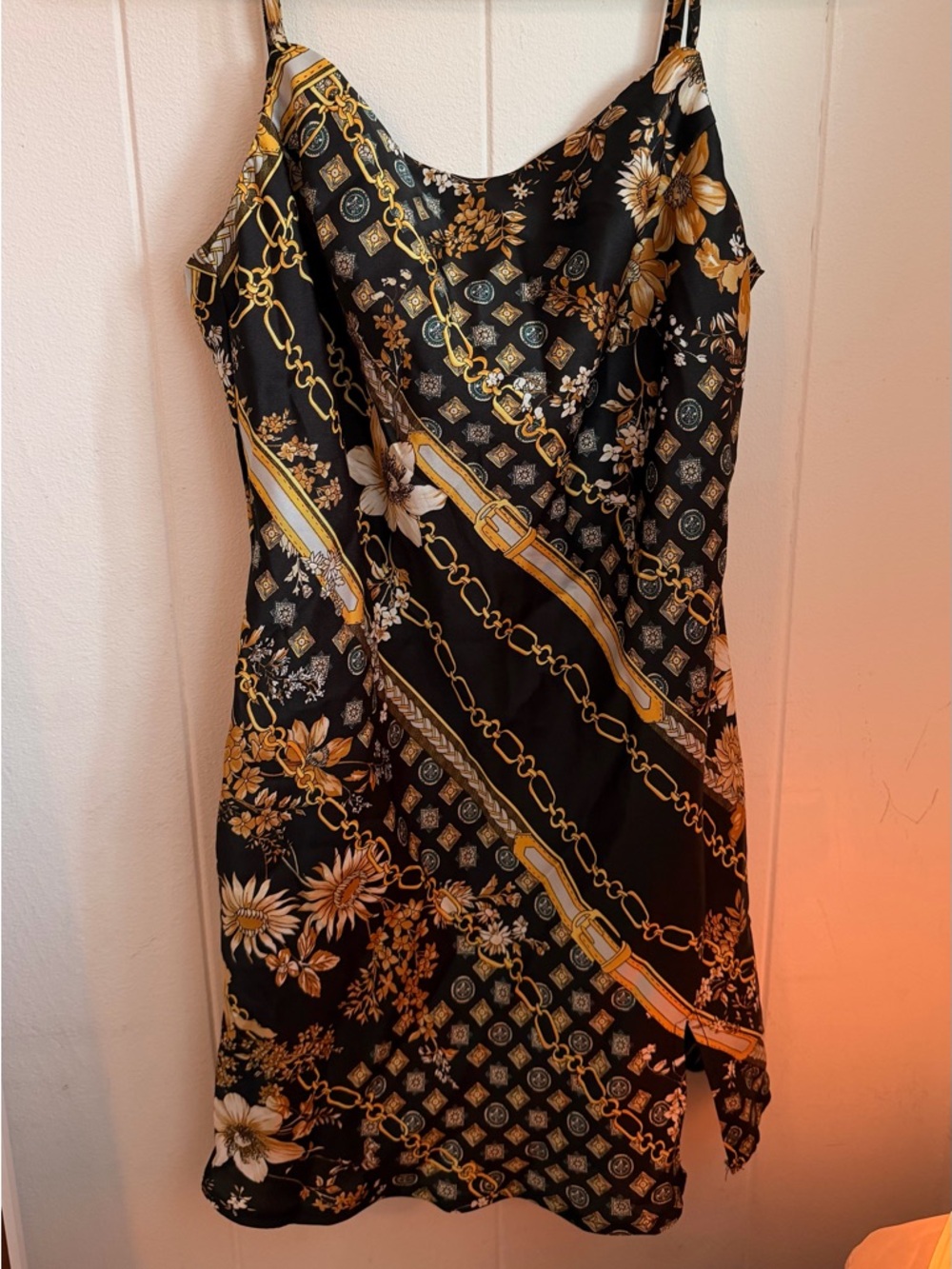 Princess Polly Black & Gold Floral Chain Slip Dress